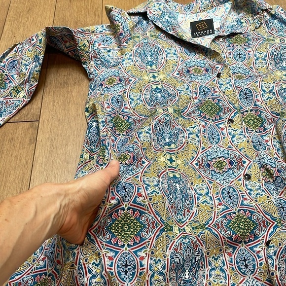 Lennard Taylor BRENDA SWING COTTON PRINT longsleeve dress shirt oversized sz XXS - Picture 11 of 12